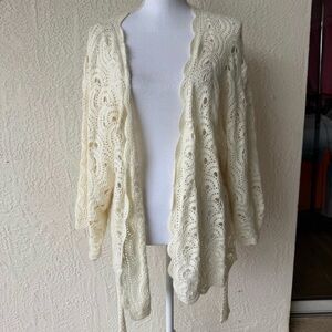 WHIM Cream Boho Crochet Cardigan Bell Sleeve Womens medium fairy elegant Italian